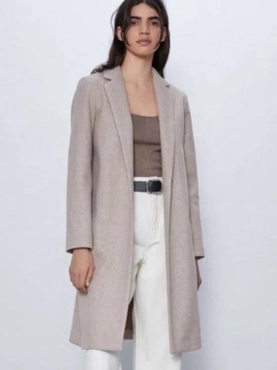 Zara Jackets & Blazers - Zara Lapel Coat Sand Marl Cream Overcoat Topcoat Size US XL